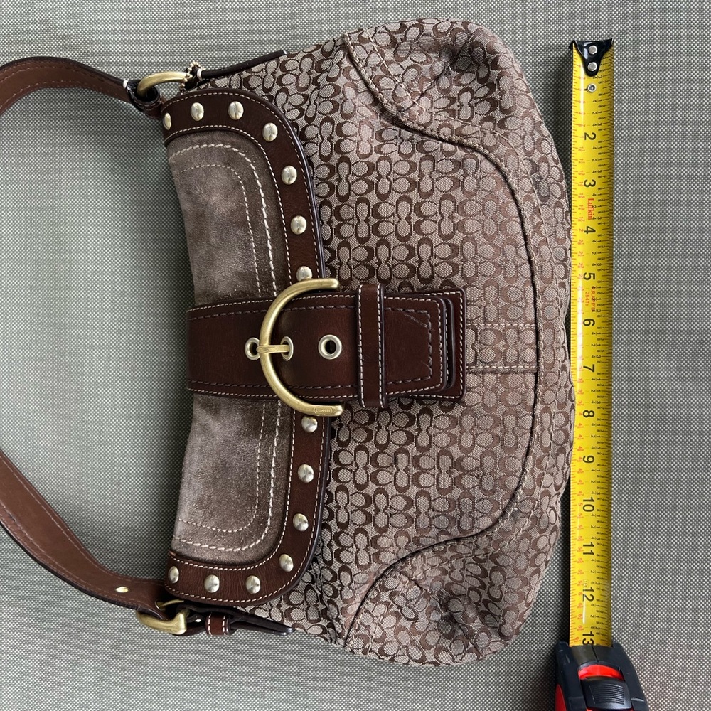 Coach Vintage Signature Soho Studded Brown Suede F11Rare Y2K Buckle Flap F11534 - Picture 8 of 10